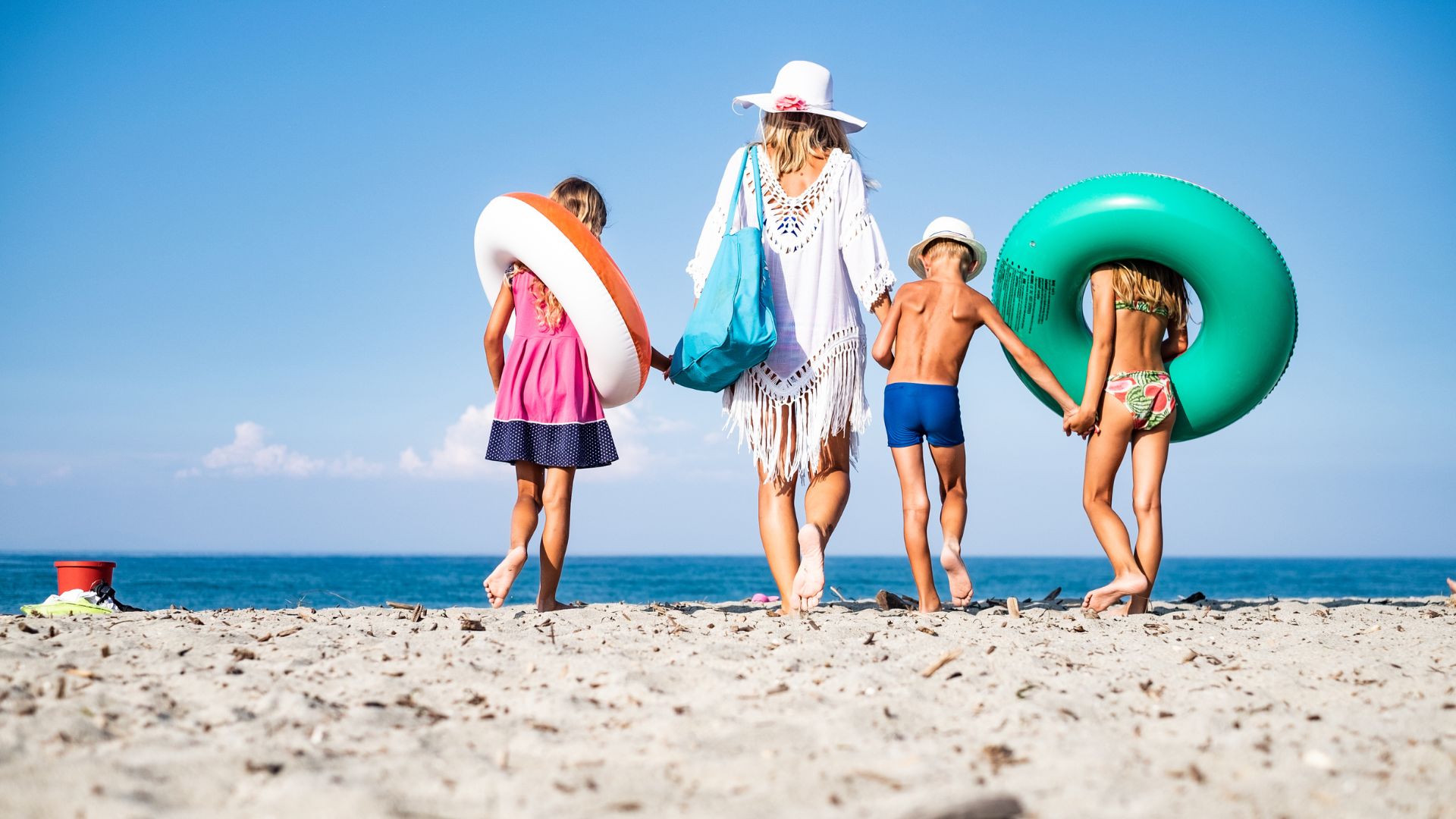 Family going to the beach