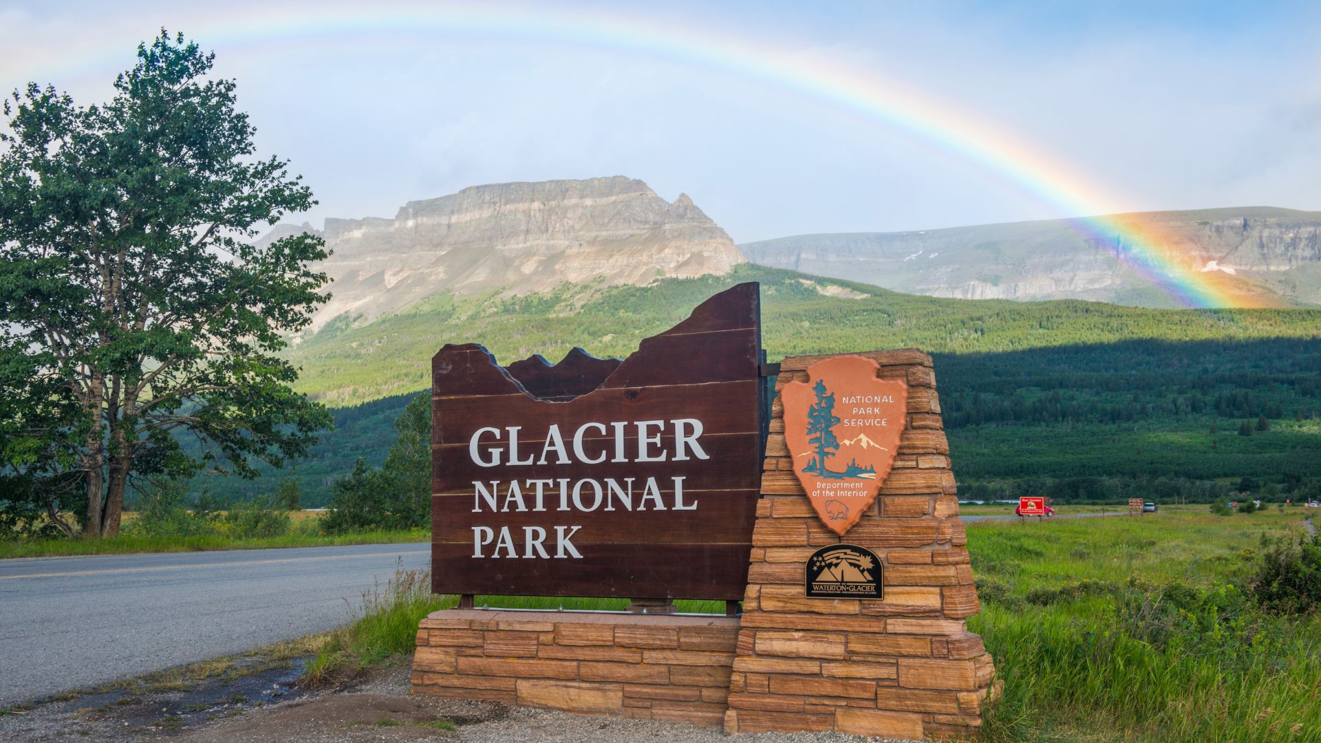 Sign board in Glacier National Park, Montana.