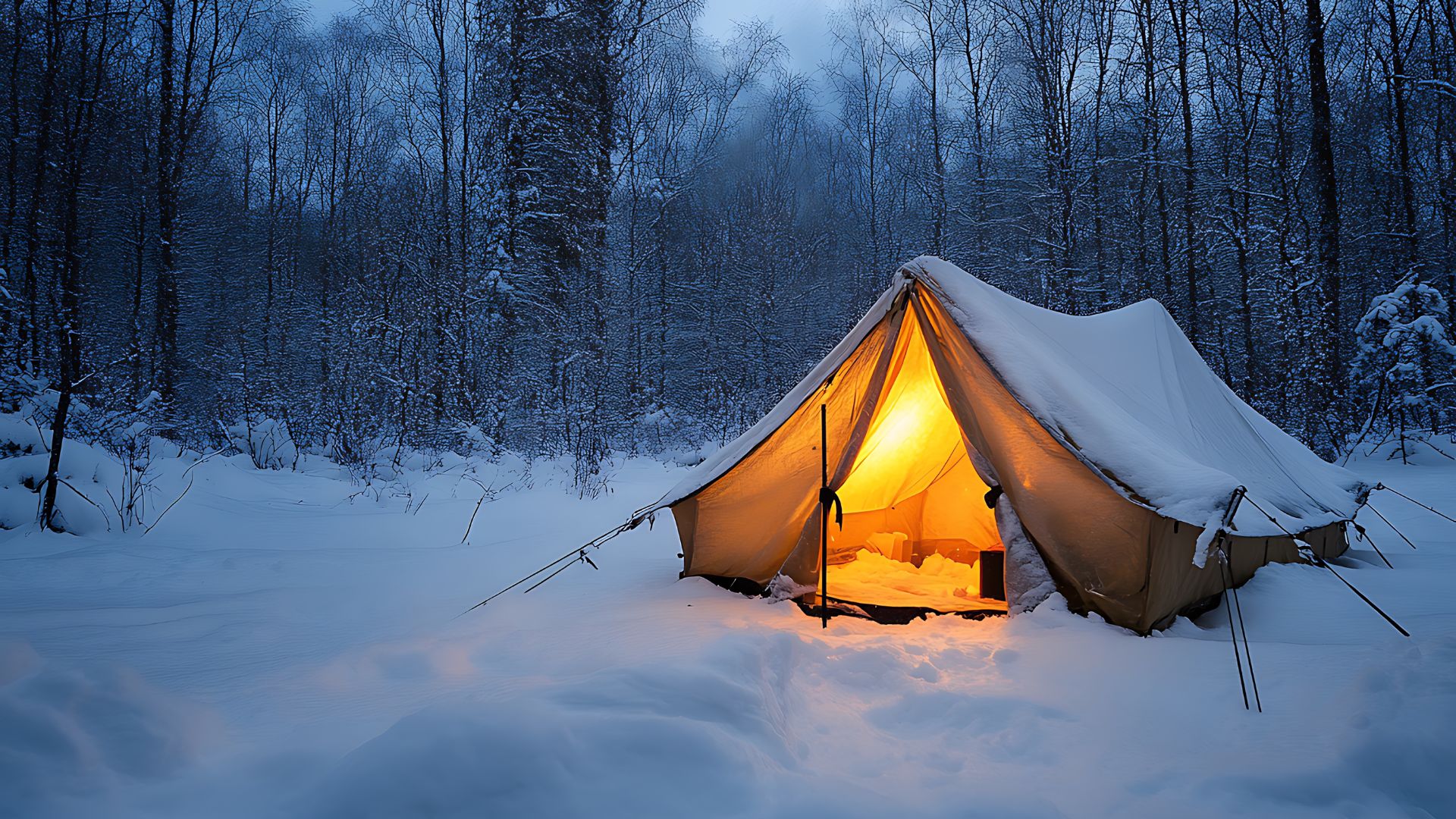 Glamping tents in winter