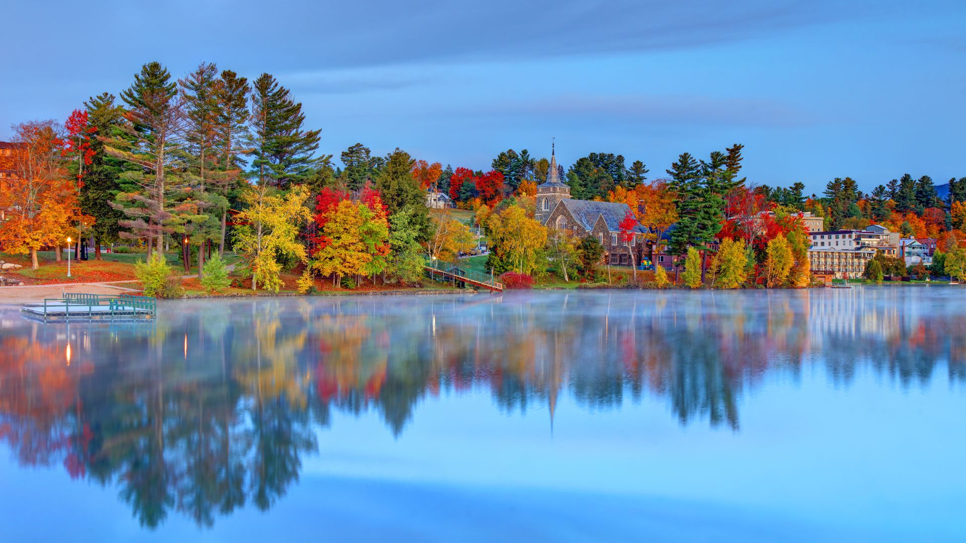 Mirror Lake and the village of Lake Placid, New York