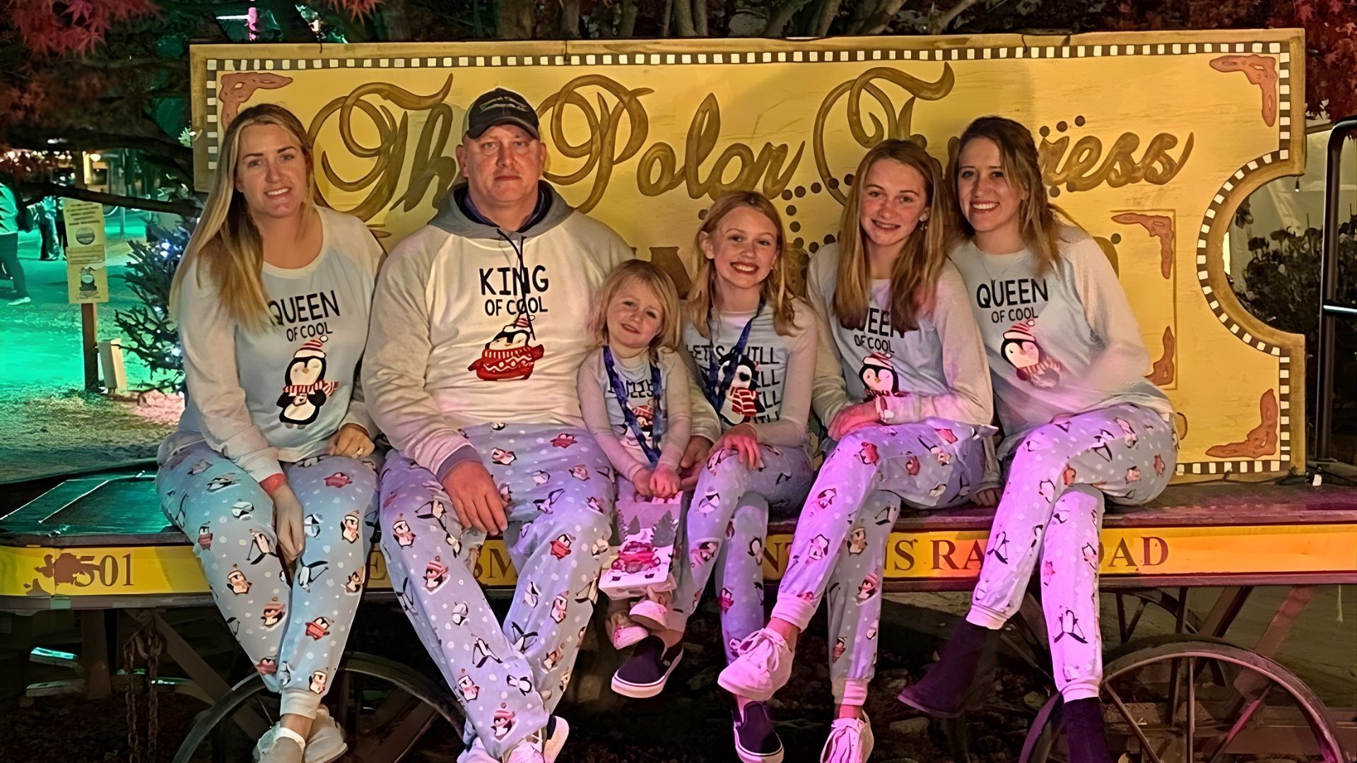 Family wearing pajama in Polar Express.