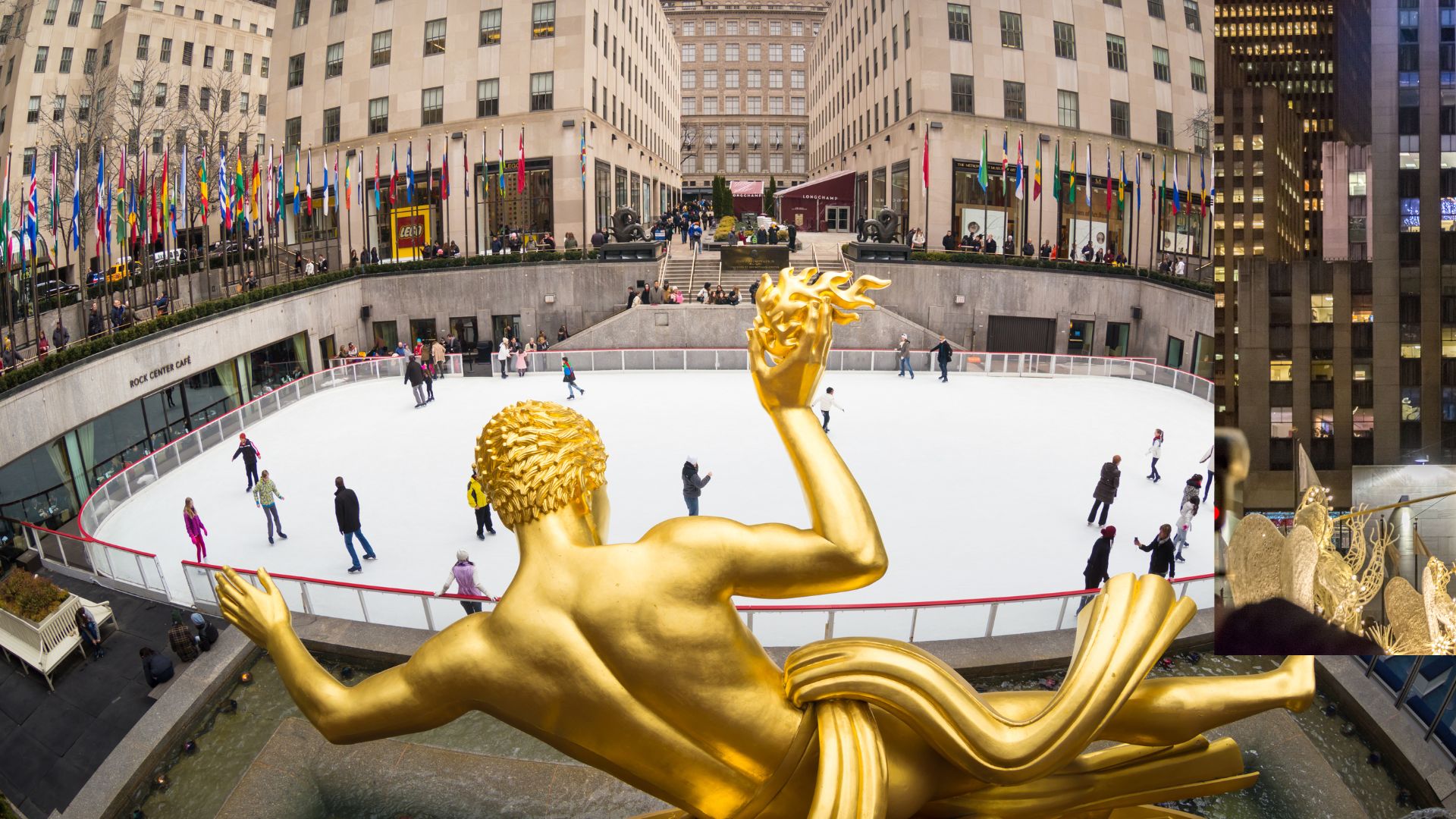 Ice skating rink in Rockefeller Center in New York City, USA