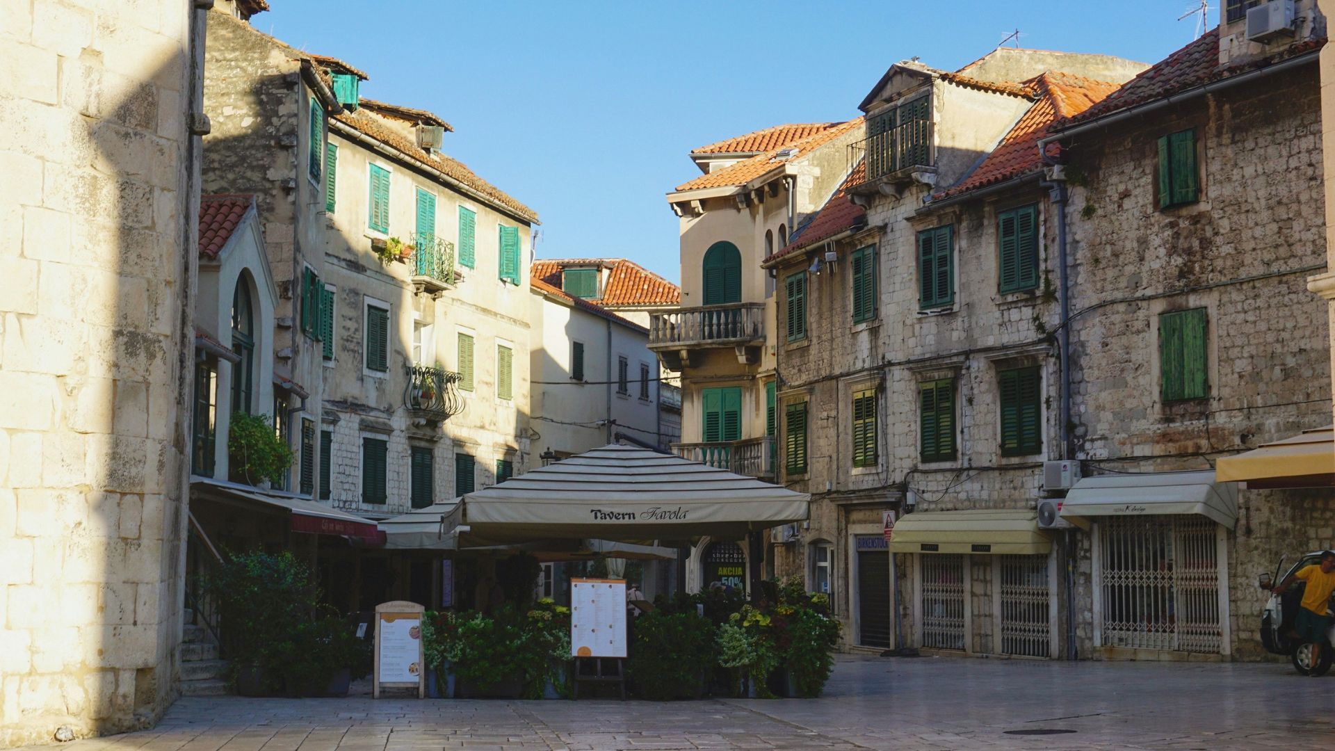 Quiet town square Café in the morning of Split, Croatia