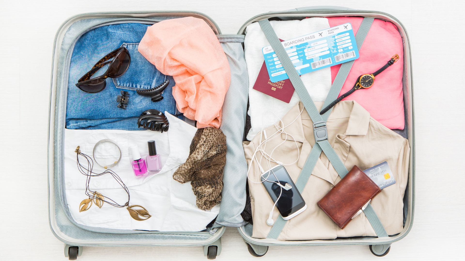 A suitcase with travel essentials