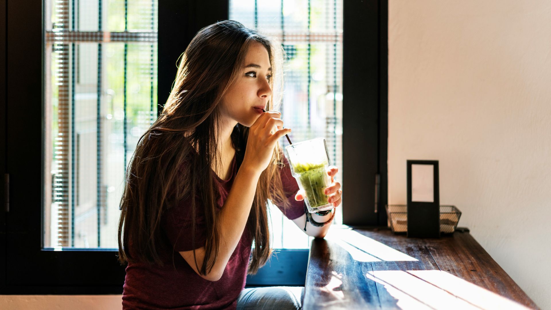Woman drinking smooothie