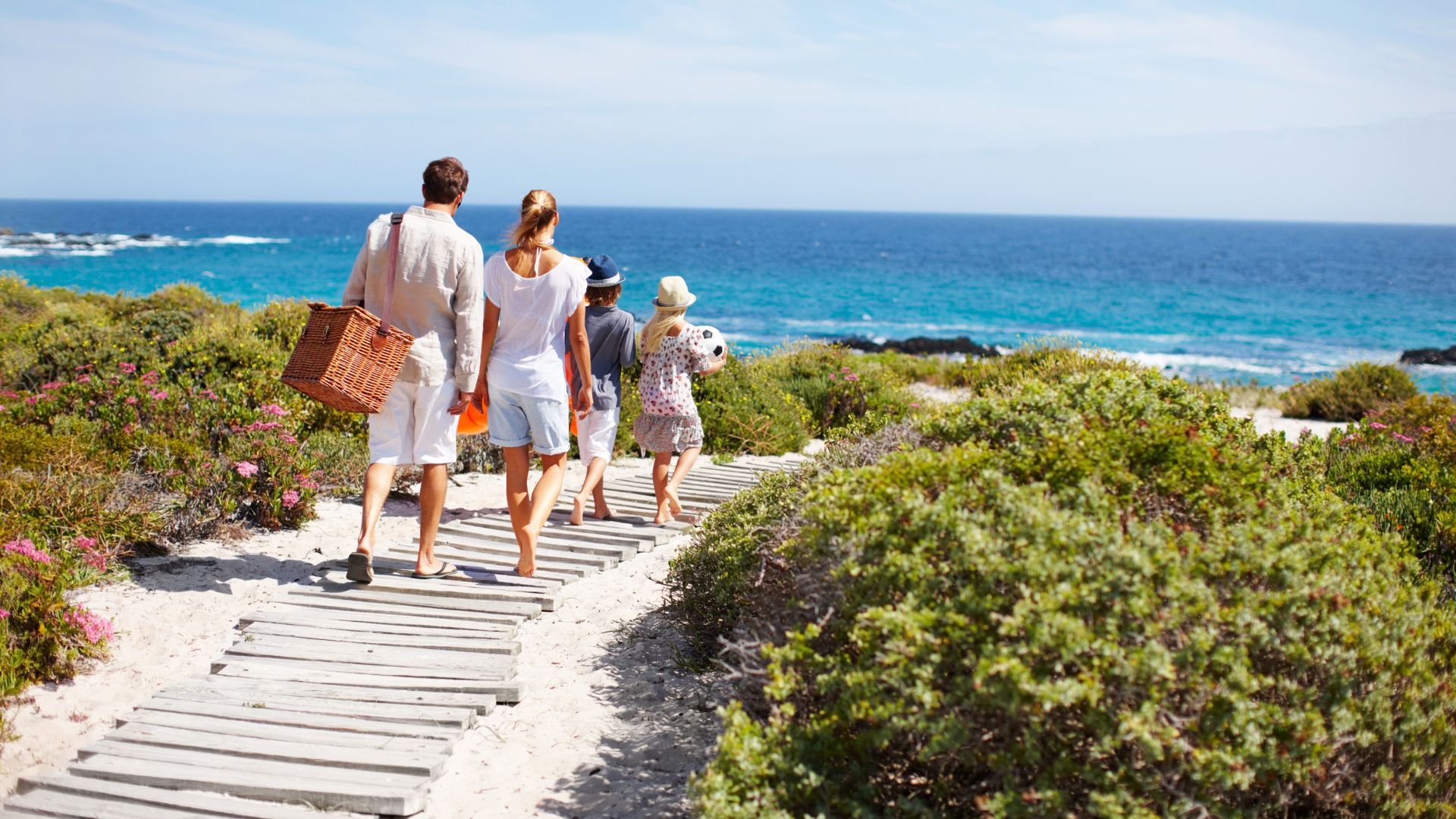 Family going to the beach