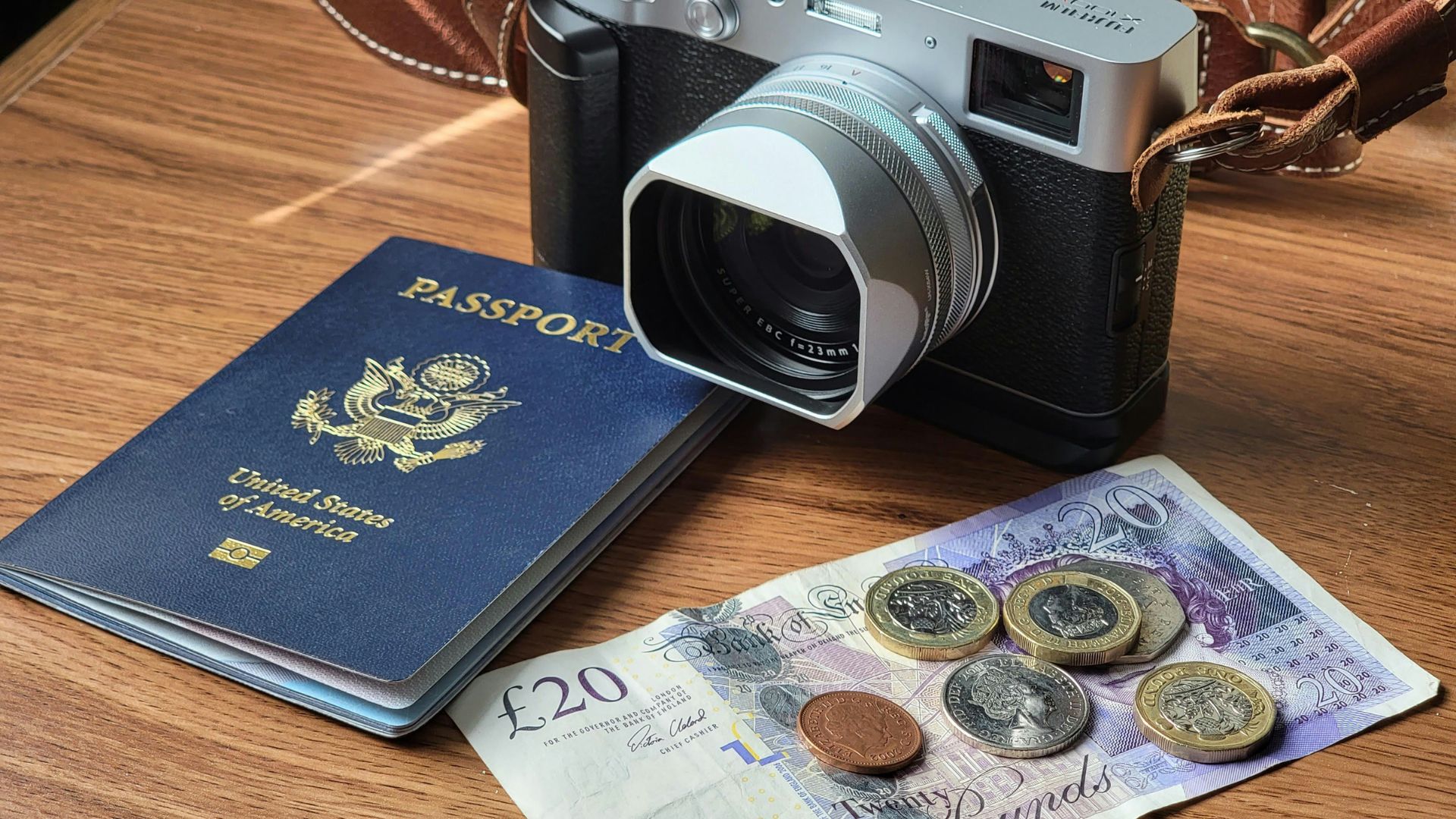 A camera, passport, and money for travel.