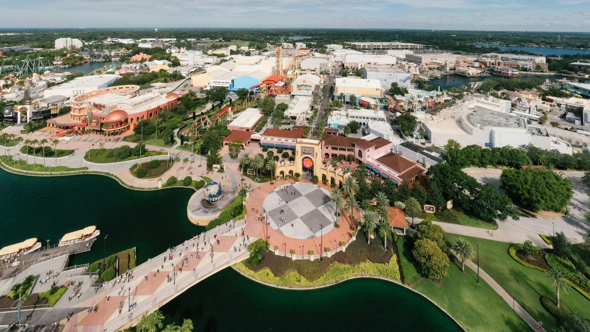 Aerial shot of Universal Orlando Resort, Orlando, Florida, U.S.